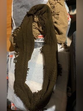 Lot of 3 scarves - 2 are Olive Green Knit Infinity Scarf with Fringe